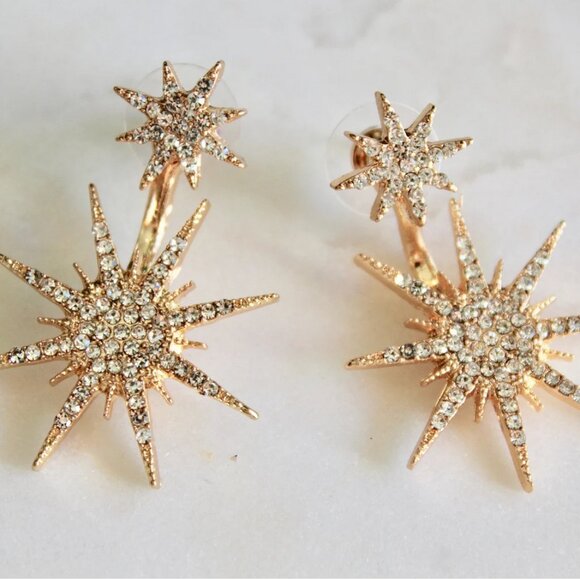 Elegant Starburst Crystal Ear Jacket Earrings Estate Piece - Picture 12 of 12